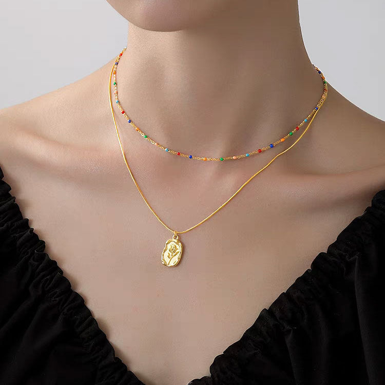 Wholesale Tulip necklace titanium steel 18k gold plated rose pendant